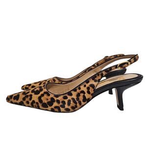 NEW Sam Edelman Bianka Slingback Pump Womens 5 Leopard Brahma Hair Leather